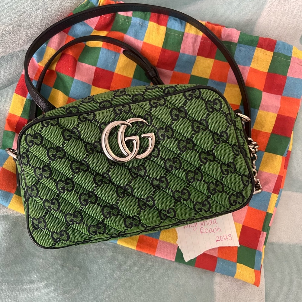 Green Marmont Quilted Gucci camera bag from the multicolored collection 2021